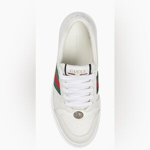 Gucci White Leather Sneakers with Red and Green Accents